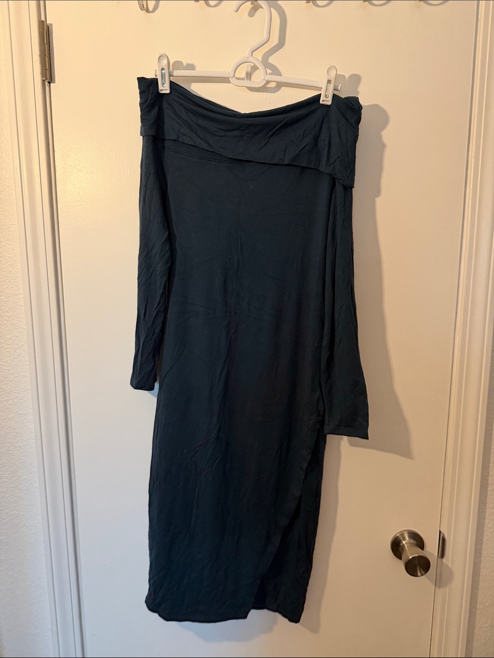 Michael Stars Off-Shoulder Long Sleeve Dress in Dark Teal